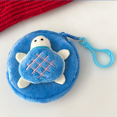 Kawaii Turtle Plush Coin Purse with Clip Round Zipper Wallet & Bag Charm