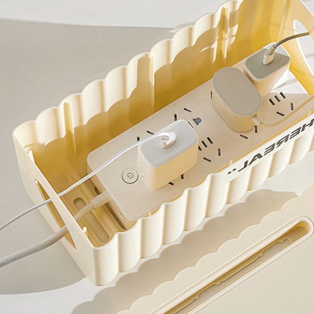 Ethereal Cream Cable Storage Box Modern Cord Organizer with Lid for Desk or Charging Station