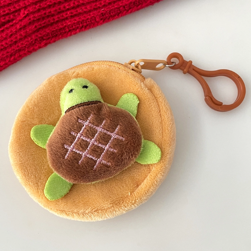 Kawaii Turtle Plush Coin Purse with Clip Round Zipper Wallet & Bag Charm