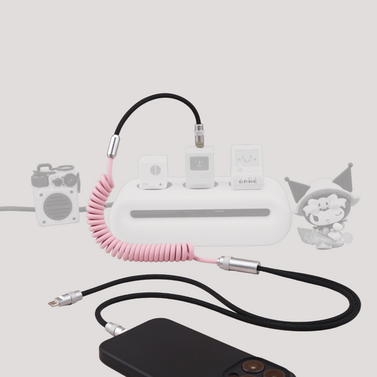 2-in-1 Fast Charging Spiral Cable Magnetic, Dual Port USB-C & USB-A Options, iPhone & Android Compatible, 100W Max, 15 Colors