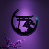 Torii Moon Metal Wall Art Wrought-Iron Japanese Gate Silhouette, Powder-Coated Black Wall Decor for Living Room & Bedroom