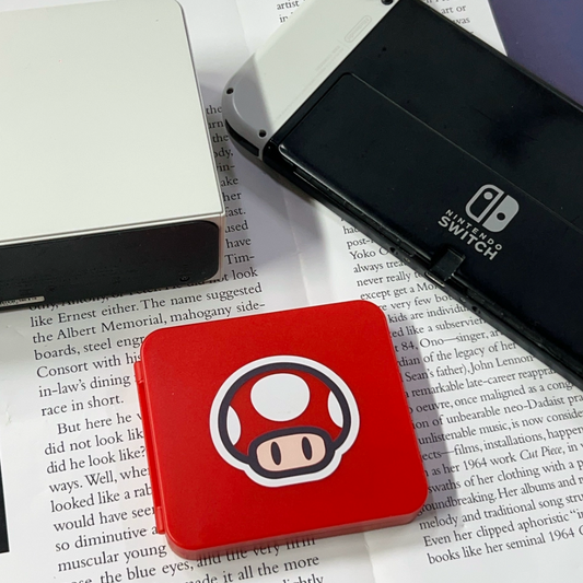 Kawaii Mario Switch Game Card Case - Cute Magnetic Storage Holder for Nintendo Switch Cartridges - Aesthetic Portable Organizer 12/24/48 Slots - Question Block Mushroom M Logo Design for Gamer Girls