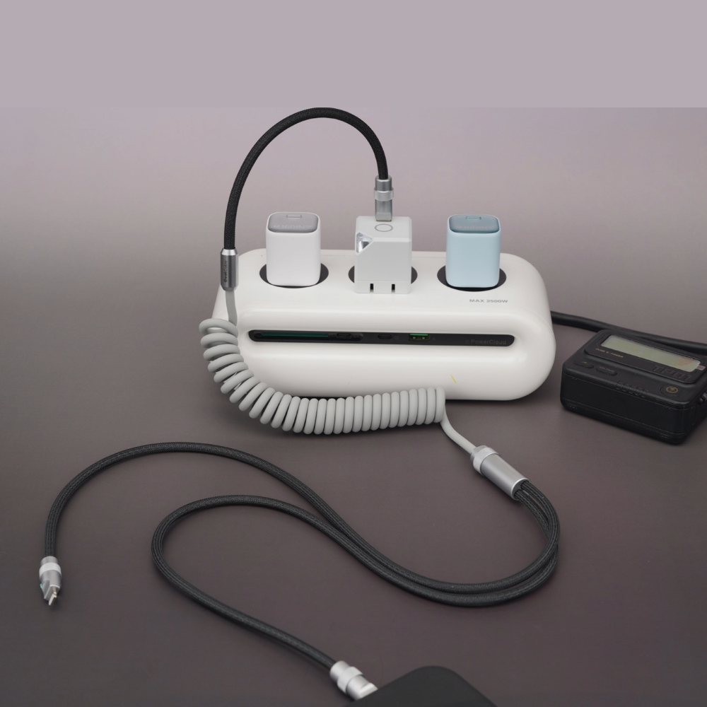 2-in-1 Fast Charging Spiral Cable Magnetic, Dual Port USB-C & USB-A Options, iPhone & Android Compatible, 100W Max, 15 Colors