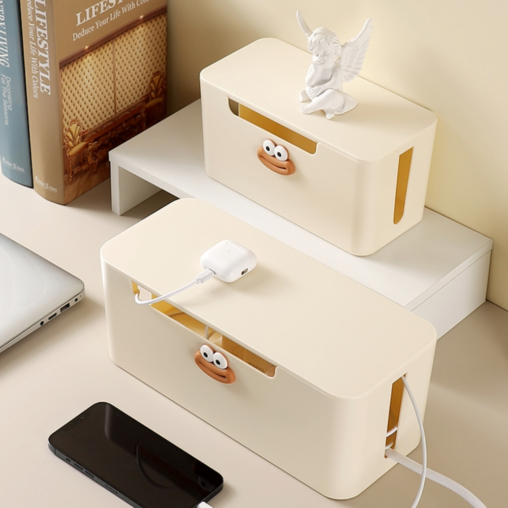 Smiley Face Cable Organizer Box Cutest Cord Storage for Cozy Desks