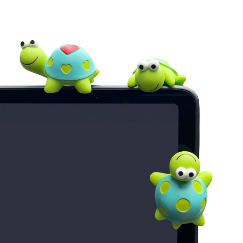 Kawaii Turtle Mini Figure Set for monitor - 4 Piece Cute Desk and Monitor Ornaments