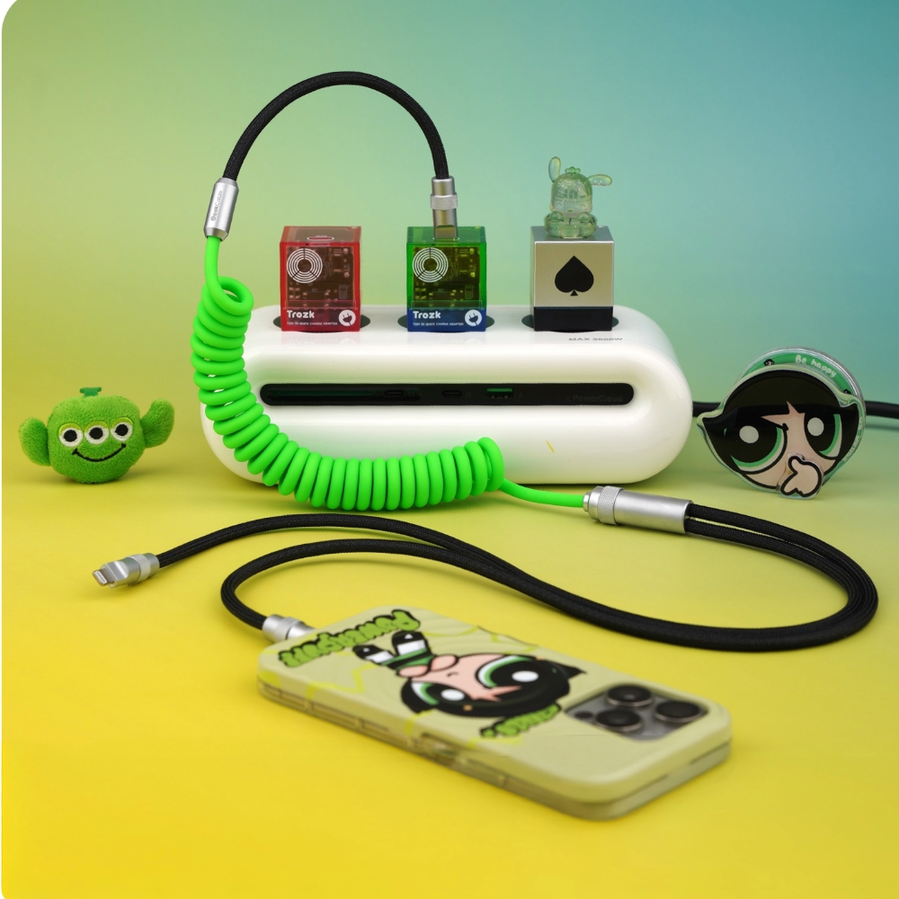 2-in-1 Fast Charging Spiral Cable Magnetic, Dual Port USB-C & USB-A Options, iPhone & Android Compatible, 100W Max, 15 Colors