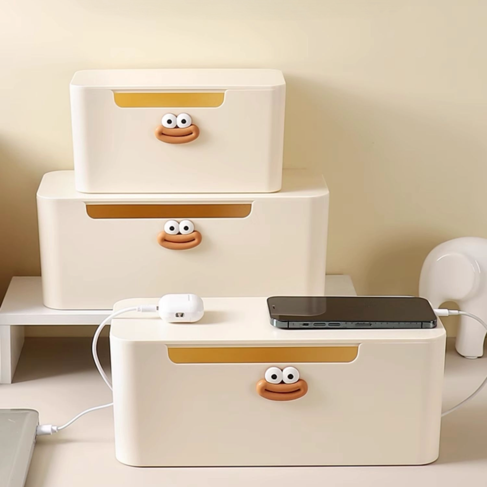 Smiley Face Cable Organizer Box Cutest Cord Storage for Cozy Desks