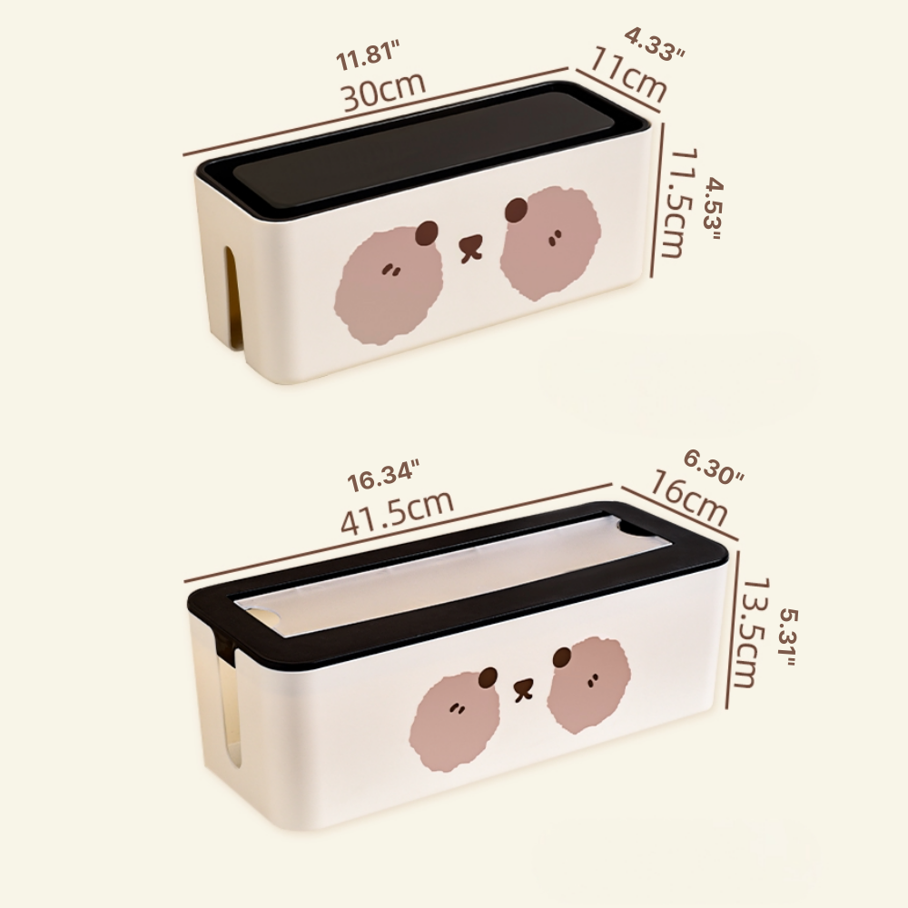 Bear Face Cable Organizer Box Cute Power Strip & Cord Storage with Lid for Desk or Bedroom