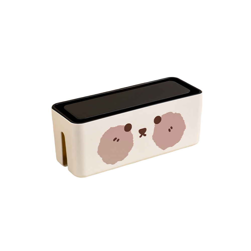 Bear Face Cable Organizer Box Cute Power Strip & Cord Storage with Lid for Desk or Bedroom