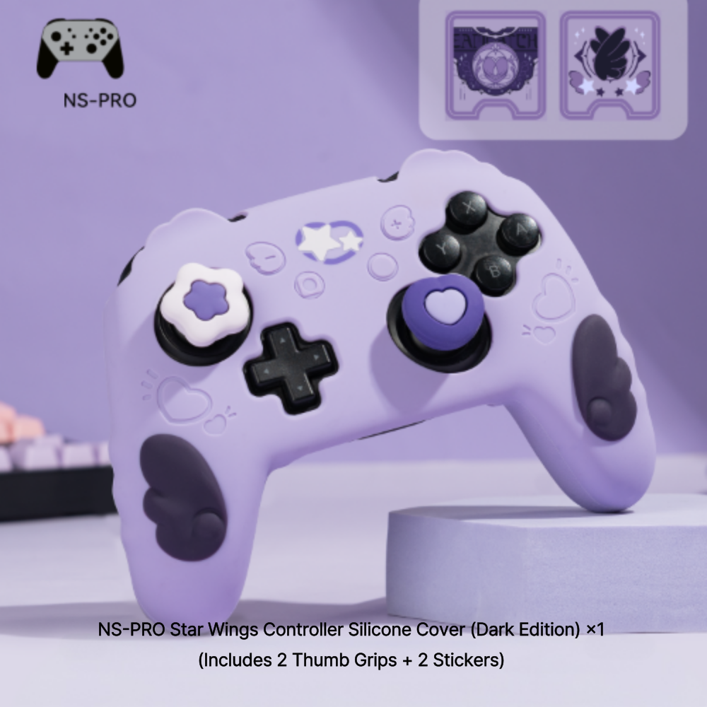 Kawaii Star Wings Silicone Controller Cover for PS5 Xbox Switch Pro - Cute Pastel Gaming Accessories with Thumb Grips & Stickers