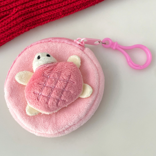 Kawaii Turtle Plush Coin Purse with Clip Round Zipper Wallet & Bag Charm