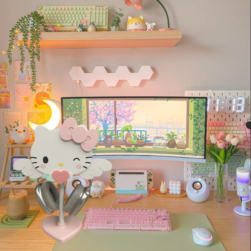 Hello Kitty Headphone Stand Cute Heart Base Desk Holder for Gaming & Girls' Room Decor