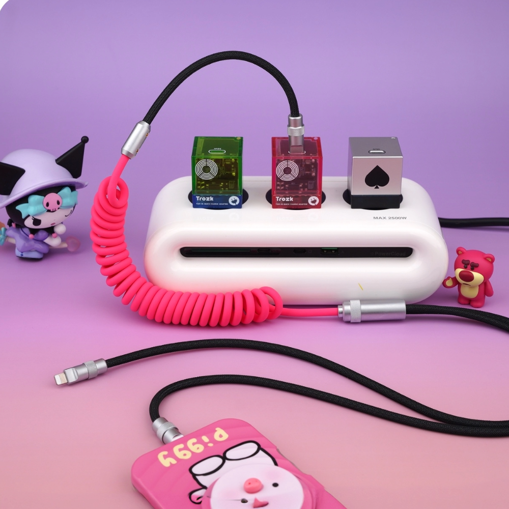 2-in-1 Fast Charging Spiral Cable Magnetic, Dual Port USB-C & USB-A Options, iPhone & Android Compatible, 100W Max, 15 Colors