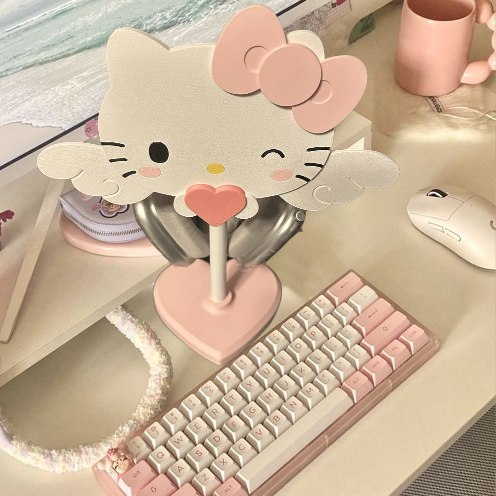Hello Kitty Headphone Stand Cute Heart Base Desk Holder for Gaming & Girls' Room Decor