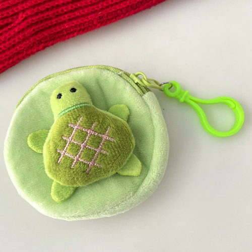 Kawaii Turtle Plush Coin Purse with Clip Round Zipper Wallet & Bag Charm