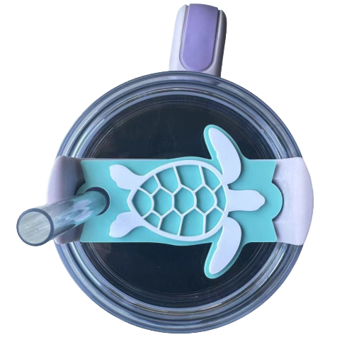 Turtle Tumbler Tag Cute Silicone Lid Accent for 40 oz / 30 oz / 20 oz Cups, Fits 2nd Gen Straw Lids