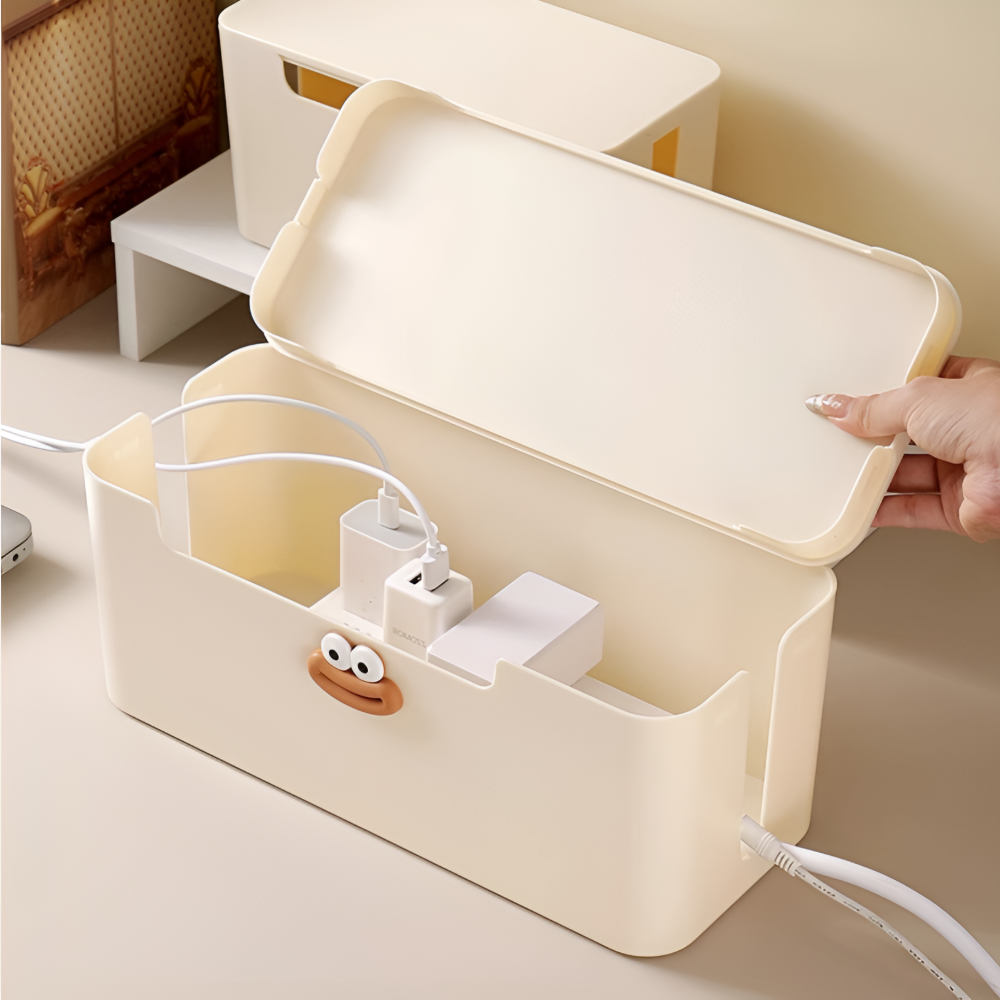 Smiley Face Cable Organizer Box Cutest Cord Storage for Cozy Desks