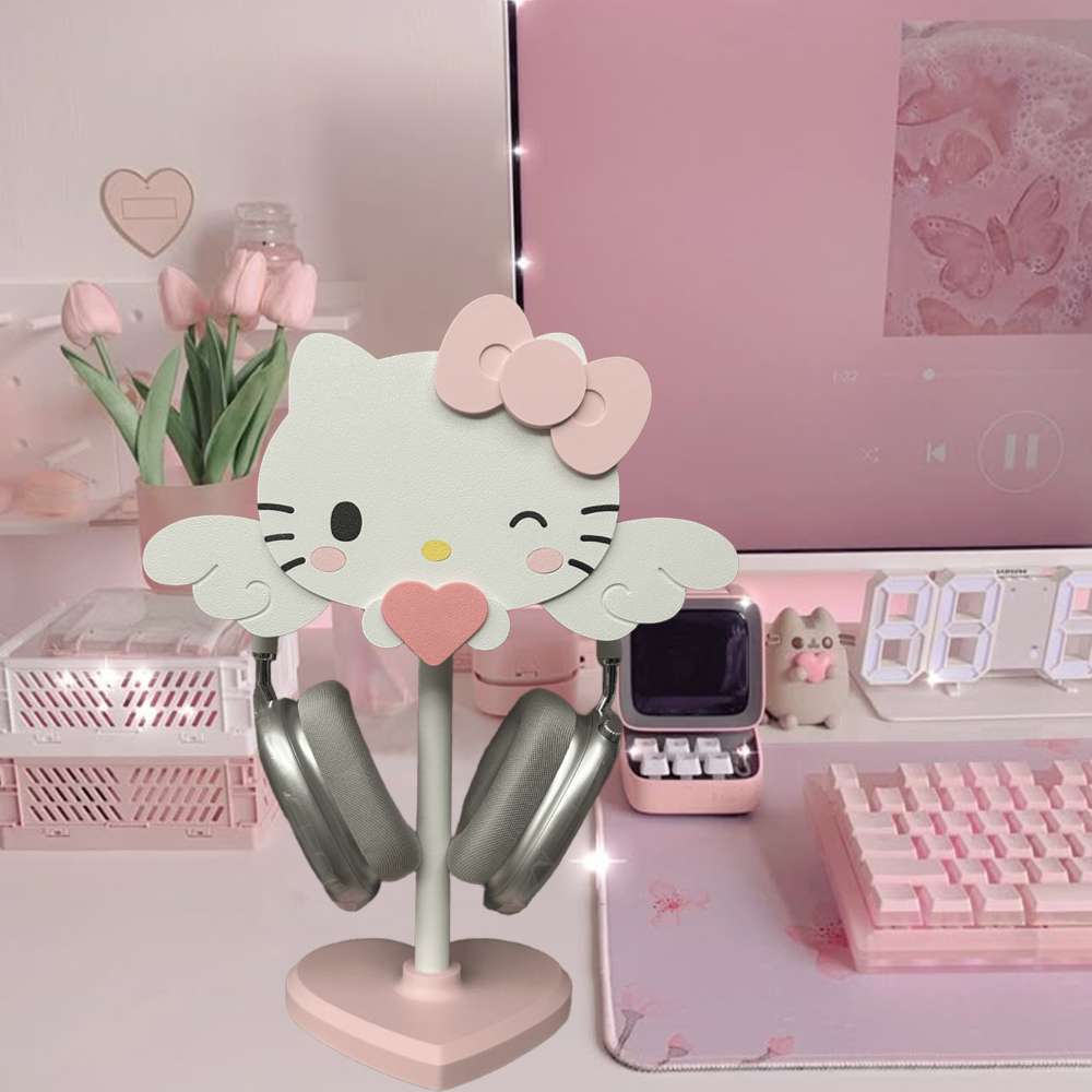 Hello Kitty Headphone Stand Cute Heart Base Desk Holder for Gaming & Girls' Room Decor