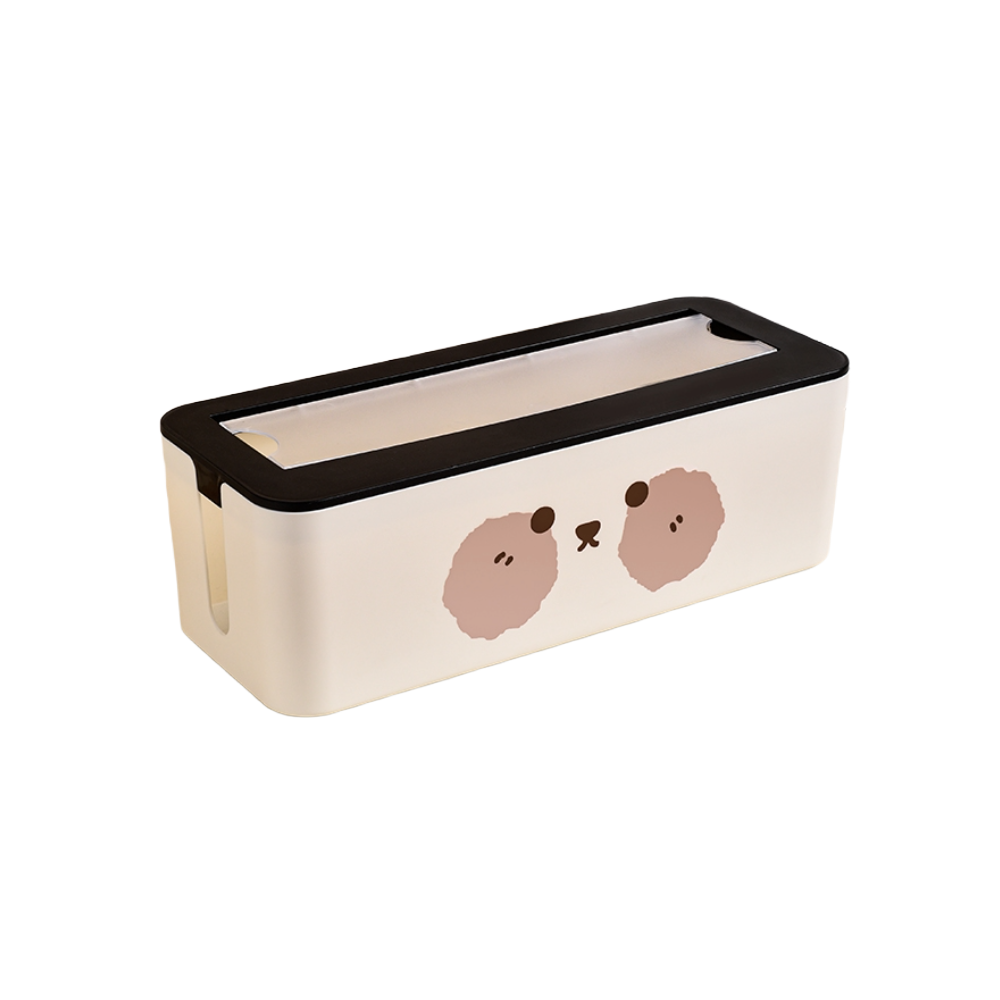 Bear Face Cable Organizer Box Cute Power Strip & Cord Storage with Lid for Desk or Bedroom