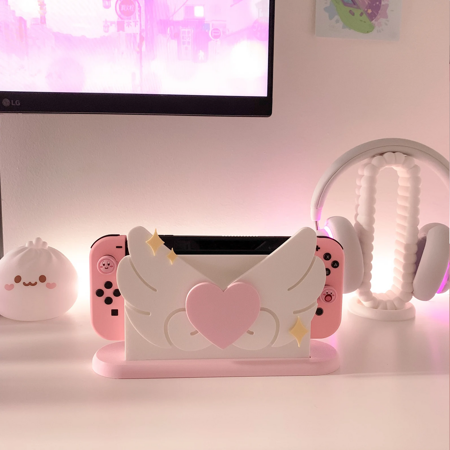 Magical Heart Switch Dock Cover Cute Angel Wings Stand for Nintendo Switch Console
