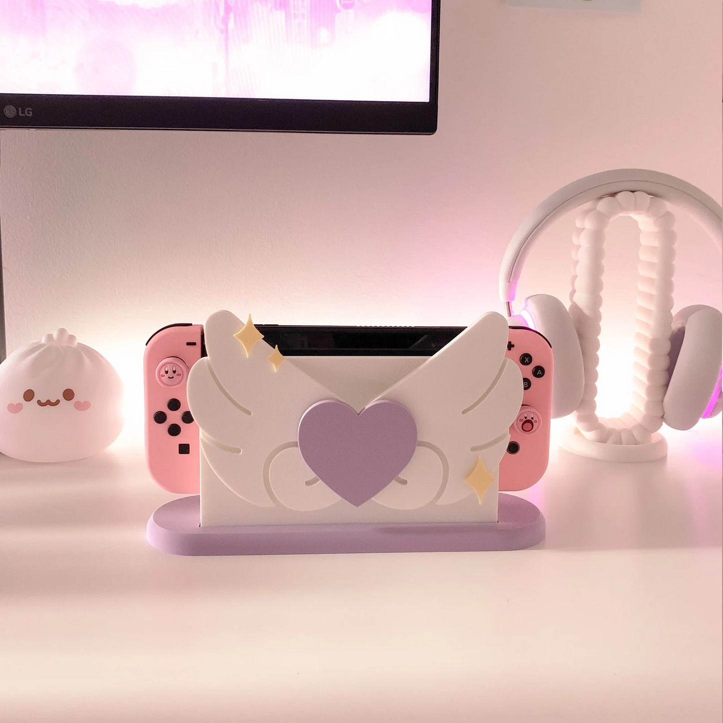 Magical Heart Switch Dock Cover Cute Angel Wings Stand for Nintendo Switch Console