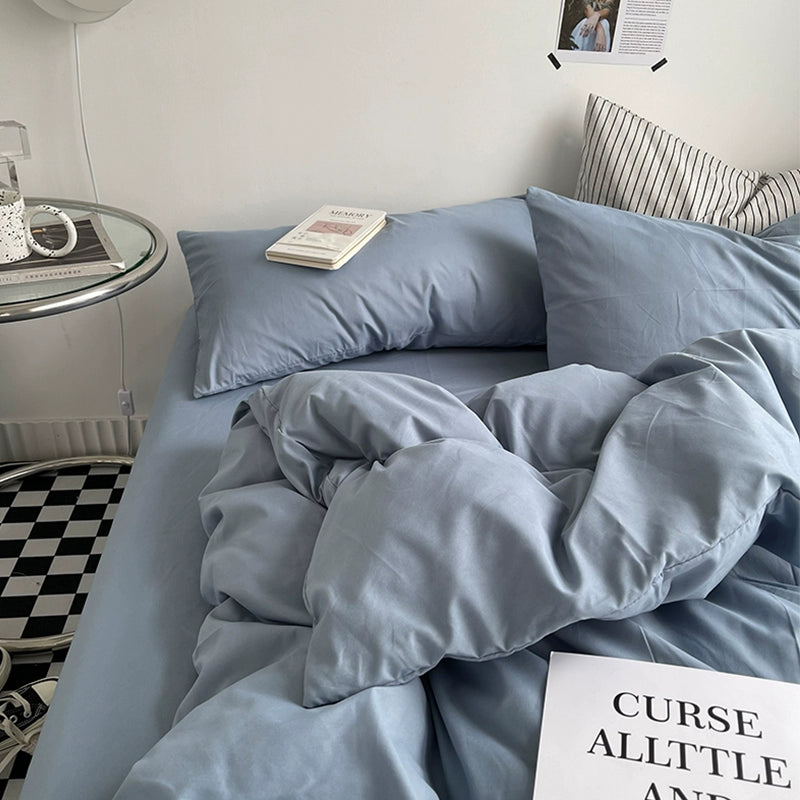 Solid-Color Bedding Set Duvet Cover & Sheet (4Pieces), Breathable & Fade-Resistant for Dorms and Home