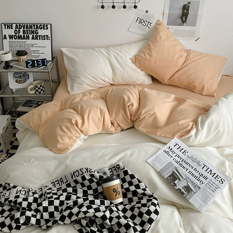 Solid-Color Bedding Set Duvet Cover & Sheet (4Pieces), Breathable & Fade-Resistant for Dorms and Home
