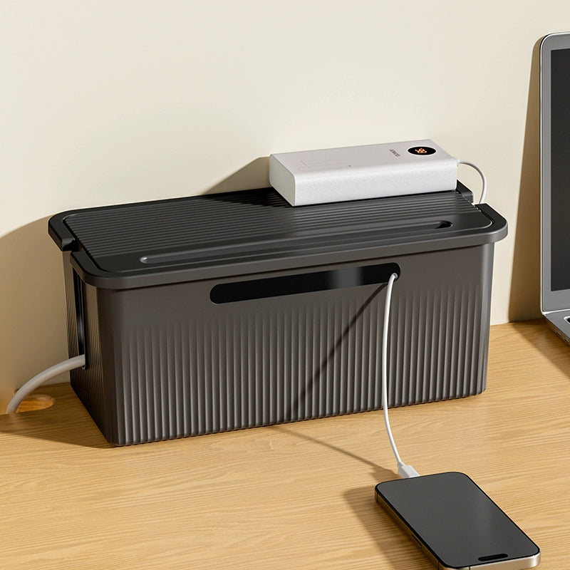 Minimalist Cable Management Box Cord Organizer with Ventilated Lid for Desk & Home Office