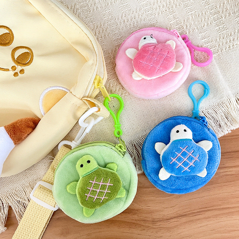 Kawaii Turtle Plush Coin Purse with Clip Round Zipper Wallet & Bag Charm