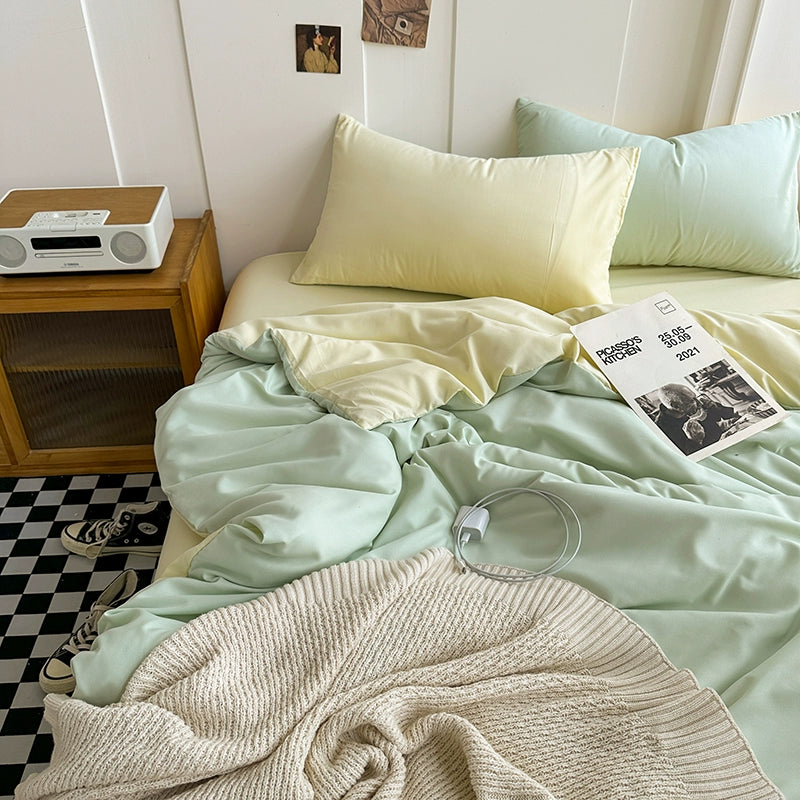 Solid-Color Bedding Set Duvet Cover & Sheet (4Pieces), Breathable & Fade-Resistant for Dorms and Home