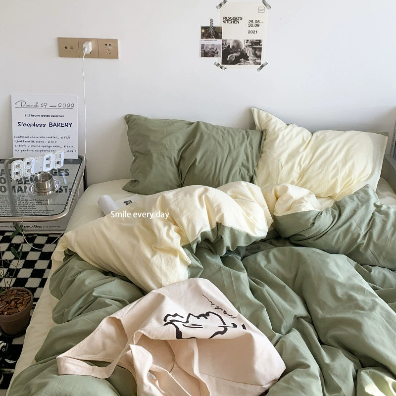 Solid-Color Bedding Set Duvet Cover & Sheet (4Pieces), Breathable & Fade-Resistant for Dorms and Home