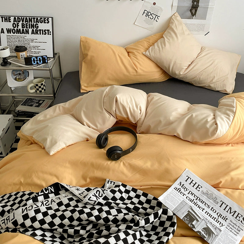 Solid-Color Bedding Set Duvet Cover & Sheet (4Pieces), Breathable & Fade-Resistant for Dorms and Home