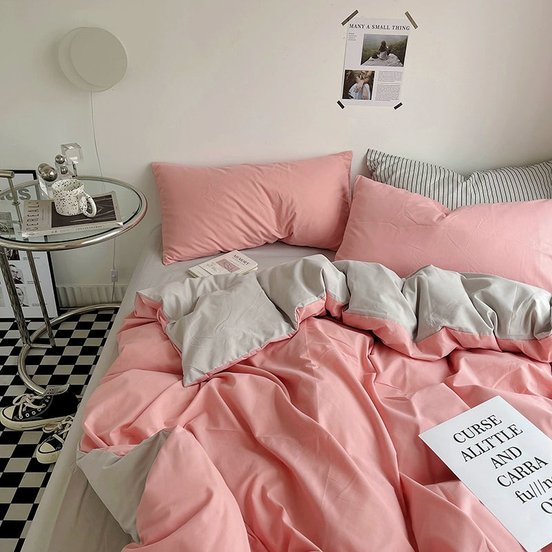Solid-Color Bedding Set Duvet Cover & Sheet (4Pieces), Breathable & Fade-Resistant for Dorms and Home