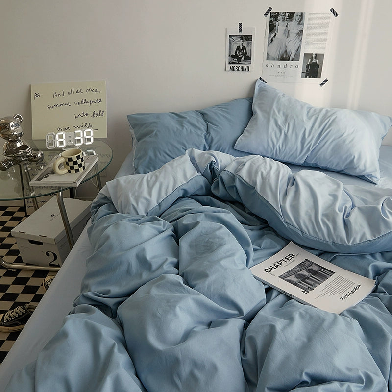 Solid-Color Bedding Set Duvet Cover & Sheet (4Pieces), Breathable & Fade-Resistant for Dorms and Home