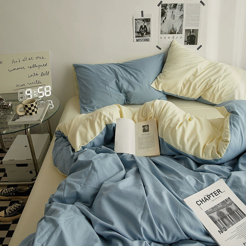 Solid-Color Bedding Set Duvet Cover & Sheet (4Pieces), Breathable & Fade-Resistant for Dorms and Home