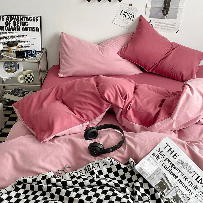 Solid-Color Bedding Set Duvet Cover & Sheet (4Pieces), Breathable & Fade-Resistant for Dorms and Home