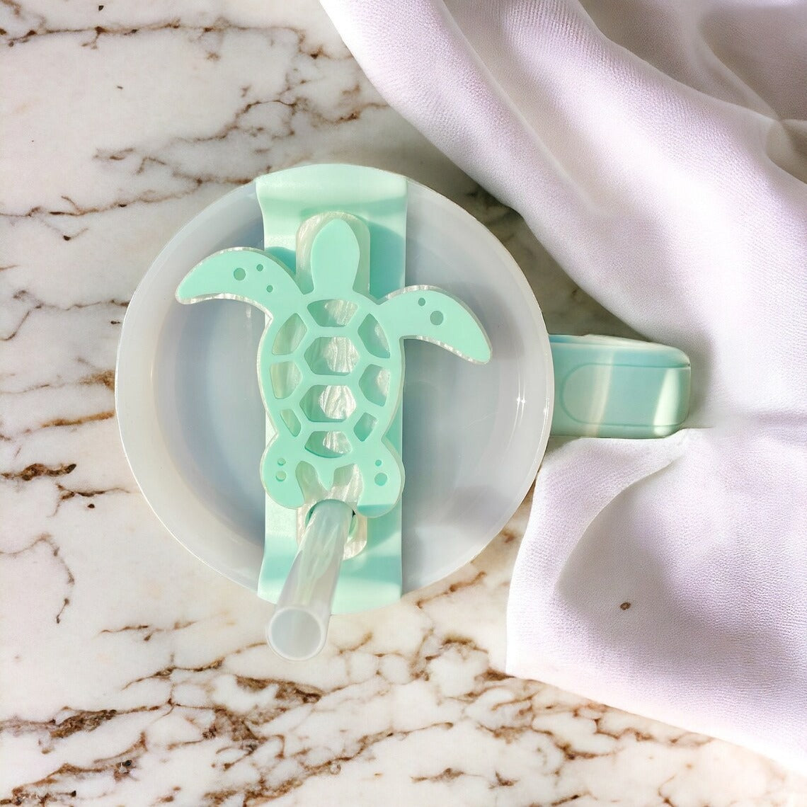 Sea Turtle Tumbler Lid Tag Soft Silicone Straw Hole Accent for 40/30/20 oz Second-Gen Cups