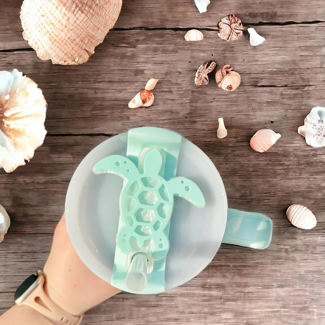 Sea Turtle Tumbler Lid Tag Soft Silicone Straw Hole Accent for 40/30/20 oz Second-Gen Cups