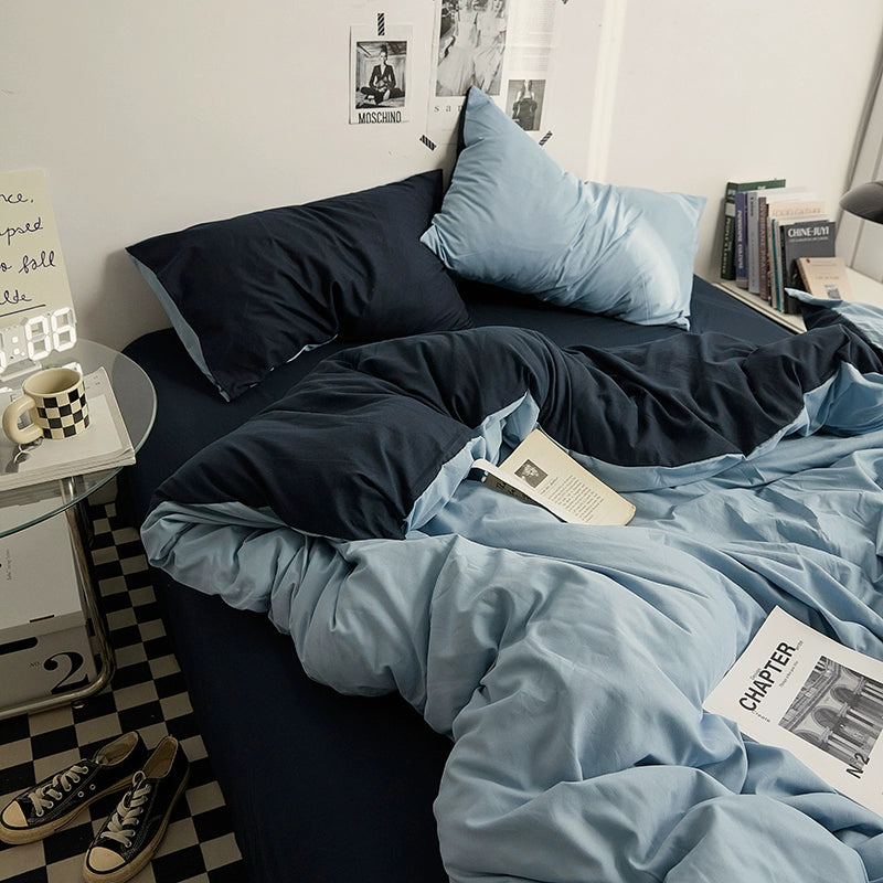 Solid-Color Bedding Set Duvet Cover & Sheet (4Pieces), Breathable & Fade-Resistant for Dorms and Home