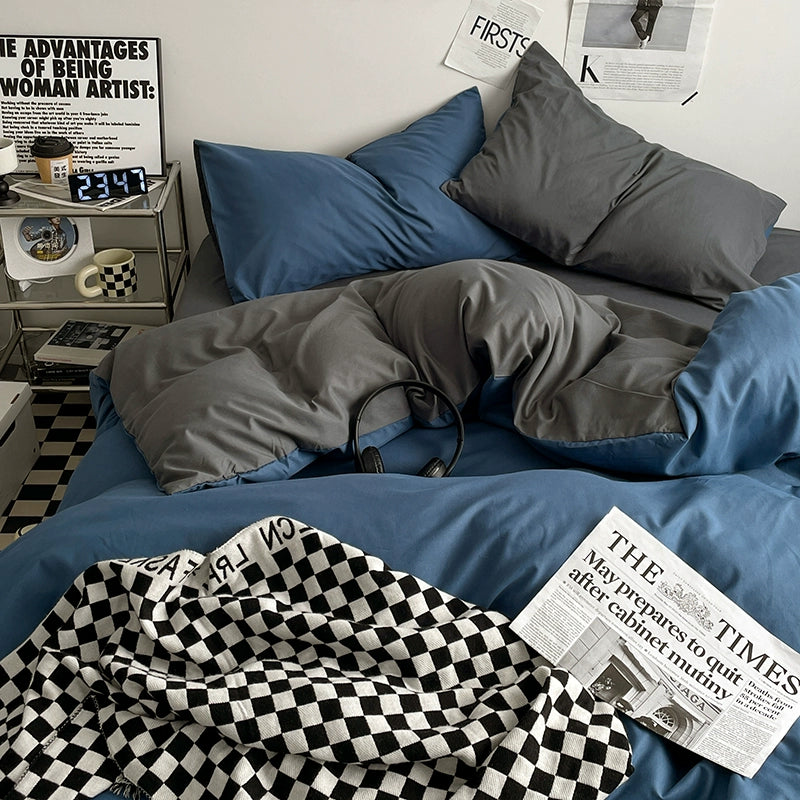 Solid-Color Bedding Set Duvet Cover & Sheet (4Pieces), Breathable & Fade-Resistant for Dorms and Home