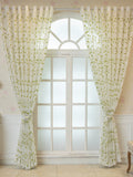 Pastoral Green Leaf Embroidered Curtains Semi-Blackout, Mosquito-Proof Sheer Drapes for Living Room & Balcony