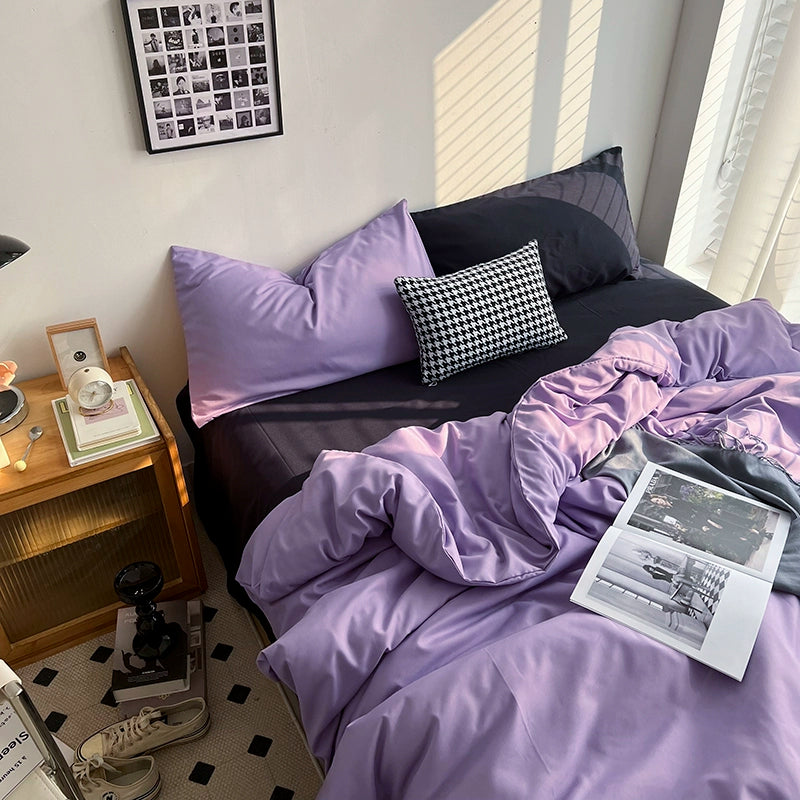 Solid-Color Bedding Set Duvet Cover & Sheet (4Pieces), Breathable & Fade-Resistant for Dorms and Home
