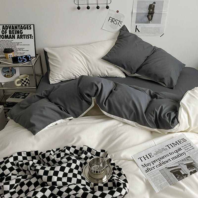 Solid-Color Bedding Set Duvet Cover & Sheet (4Pieces), Breathable & Fade-Resistant for Dorms and Home