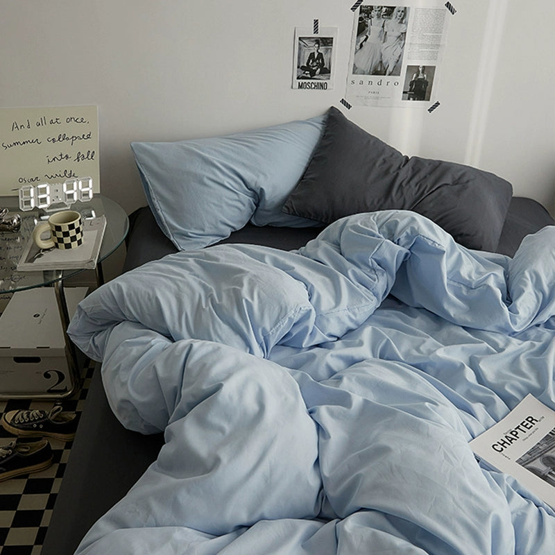 Solid-Color Bedding Set Duvet Cover & Sheet (4Pieces), Breathable & Fade-Resistant for Dorms and Home