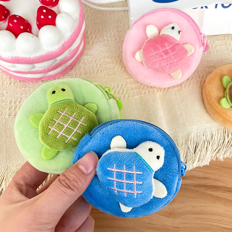 Kawaii Turtle Plush Coin Purse with Clip Round Zipper Wallet & Bag Charm