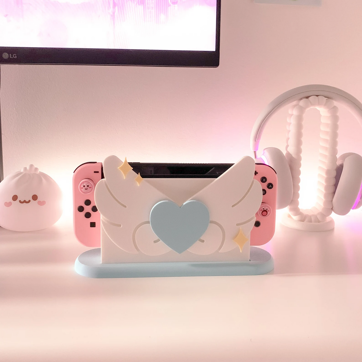 Magical Heart Switch Dock Cover Cute Angel Wings Stand for Nintendo Switch Console