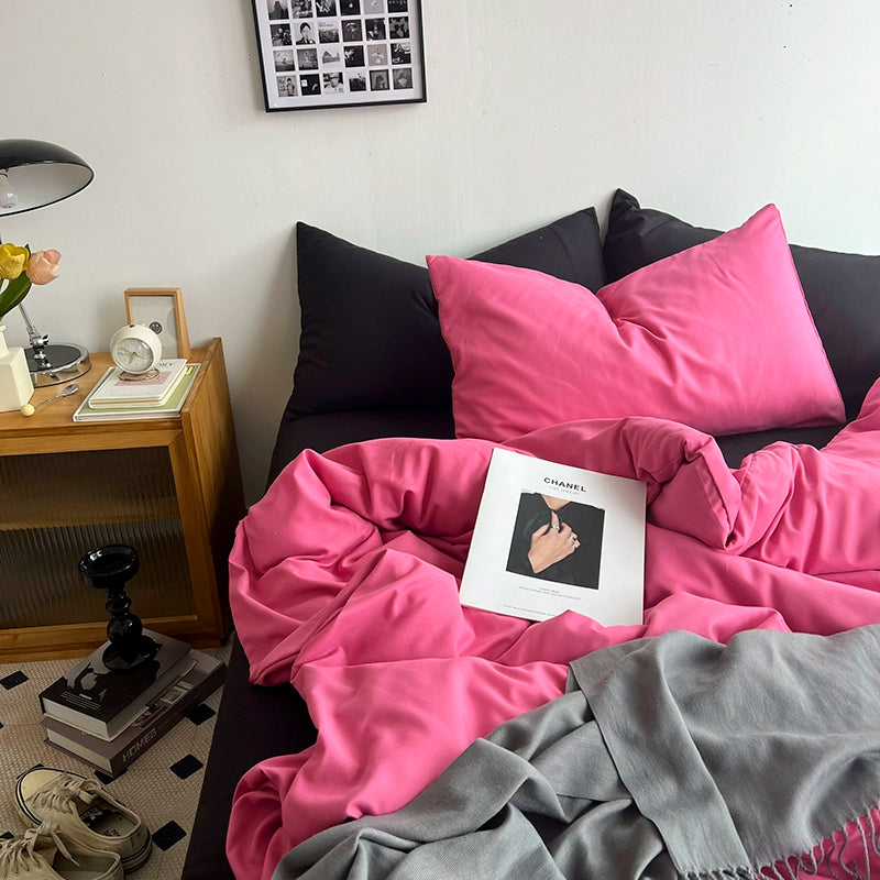 Solid-Color Bedding Set Duvet Cover & Sheet (4Pieces), Breathable & Fade-Resistant for Dorms and Home