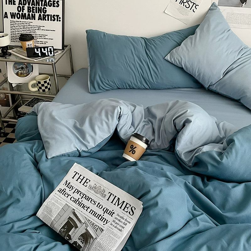 Solid-Color Bedding Set Duvet Cover & Sheet (4Pieces), Breathable & Fade-Resistant for Dorms and Home