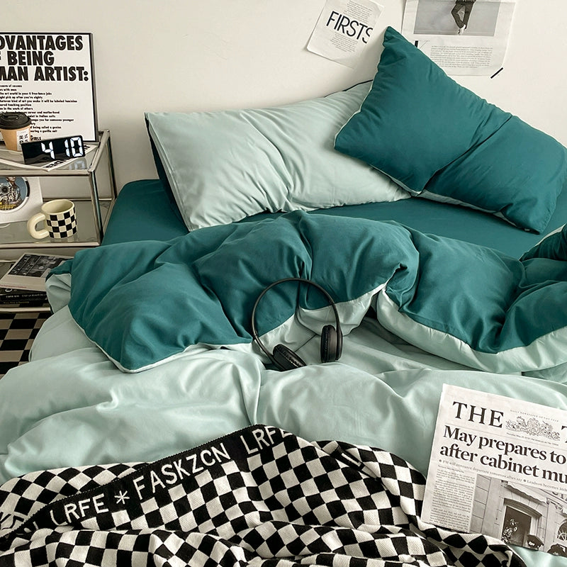 Solid-Color Bedding Set Duvet Cover & Sheet (4Pieces), Breathable & Fade-Resistant for Dorms and Home