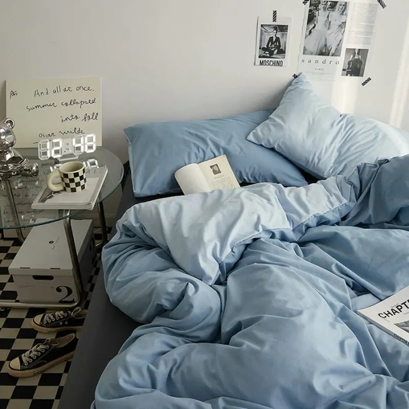 Solid-Color Bedding Set Duvet Cover & Sheet (4Pieces), Breathable & Fade-Resistant for Dorms and Home
